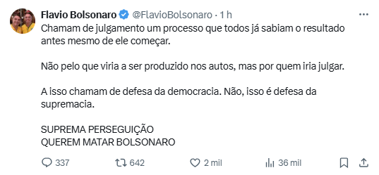 O senador comenta que votação é uma defesa da supremacia.
