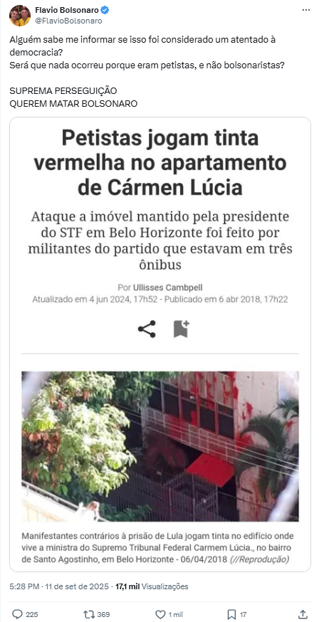 Senador questiona atos de petistas no apartamento da ministra do STF.