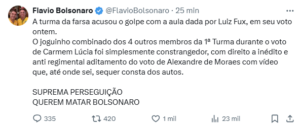 Flávio aponta voto de Cármen Lúcia como constrangedor.