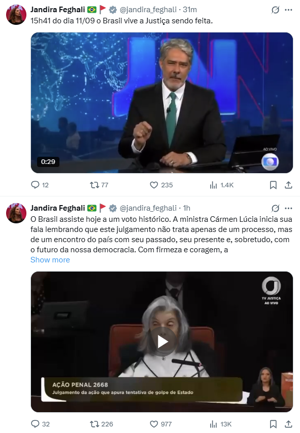 Jandira Feghali também comemorou.