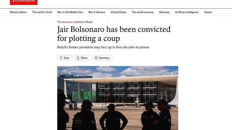 The Economist sobre formação de maioria no STF para condenação de Bolsonaro.