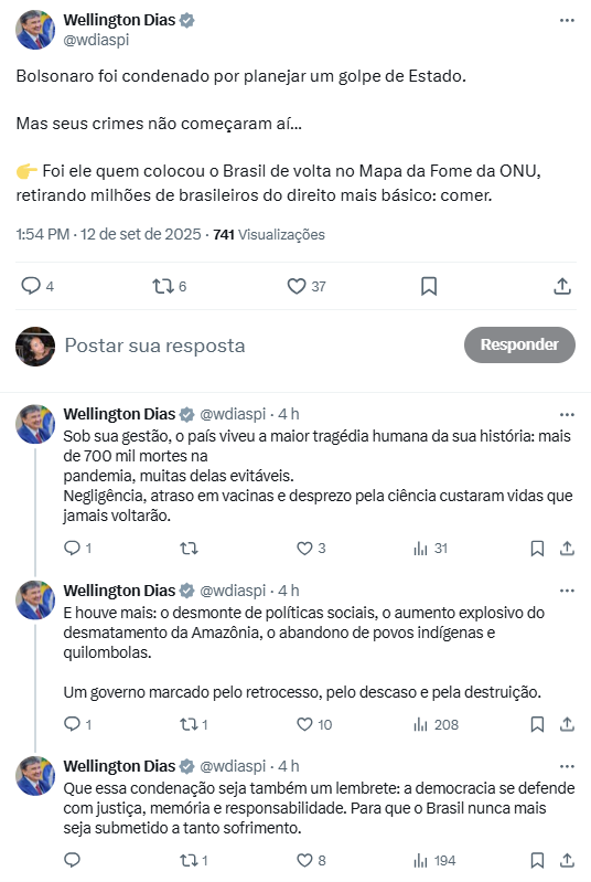 Wellington Dias relembrou acontecimentos do mandato do Bolsonaro.