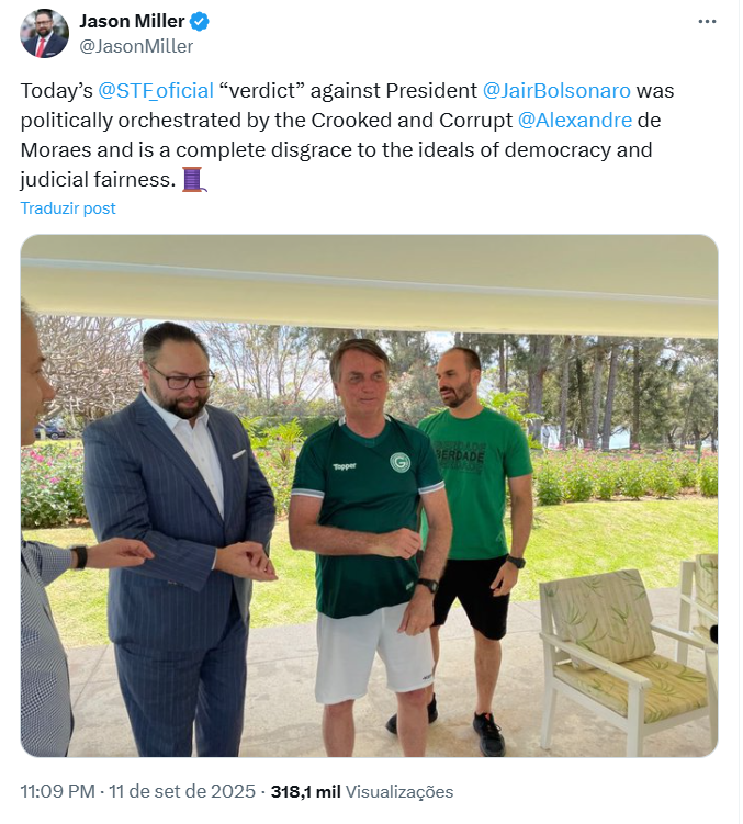 Publicação de Jason Miller no X. 