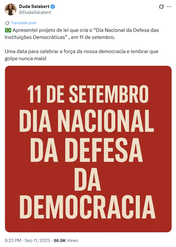 Postagem da parlamentar sobre a proposição.