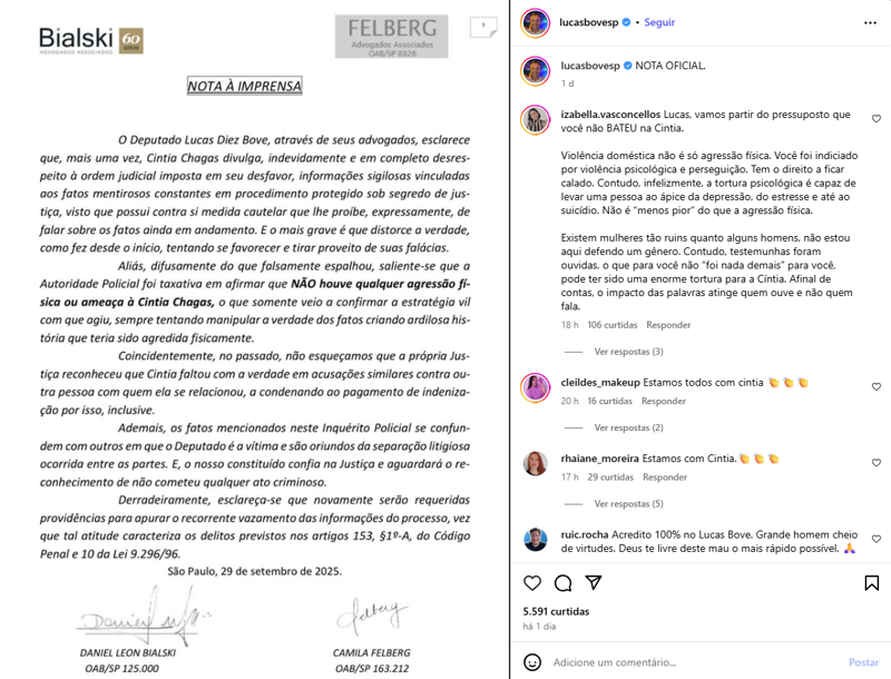 Nota do deputado Lucas Bove sobre o indiciamento.