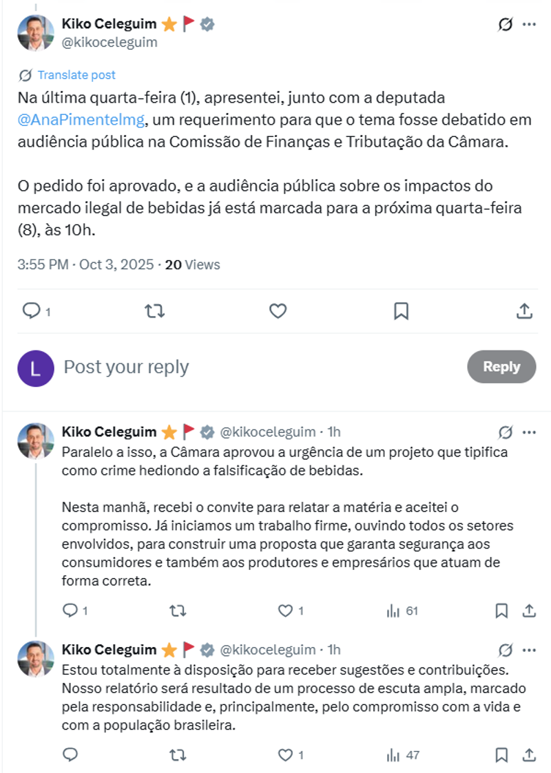 Publicação do relator no X.