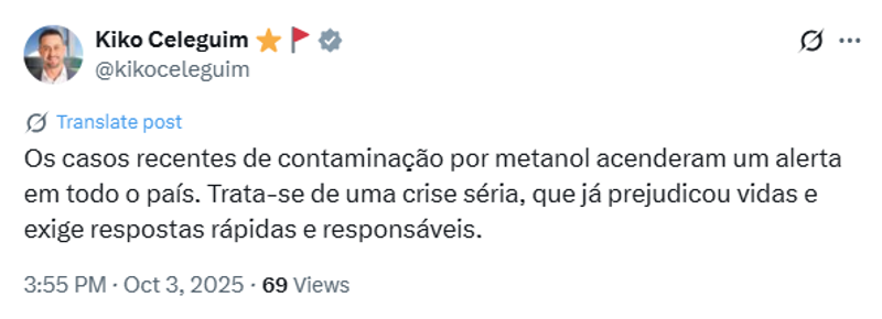 Publicação do relator no X.