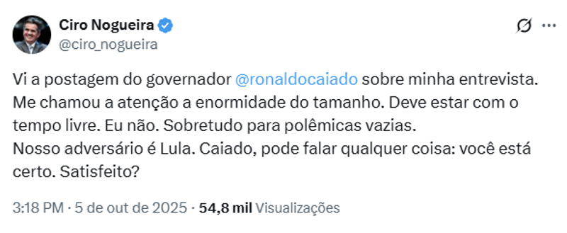 Publicação de Ciro Nogueira. 