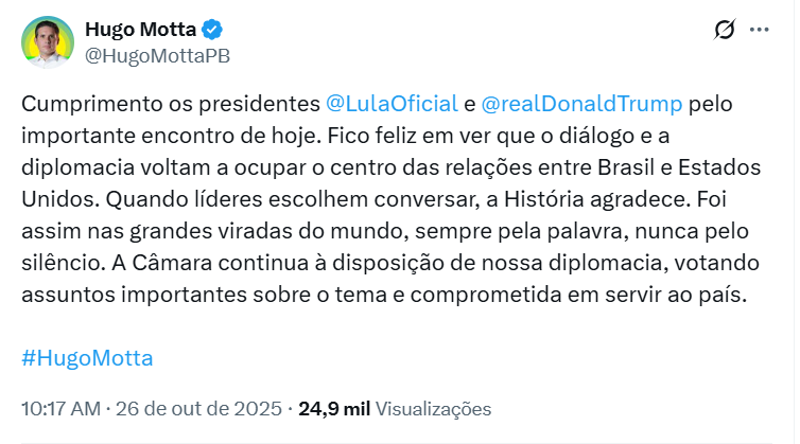 Publicação de Hugo Motta. Publicação de Hugo Motta.