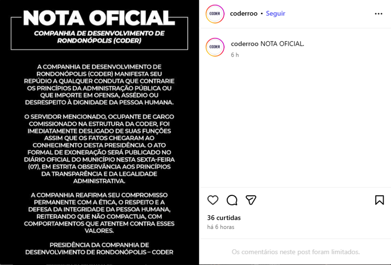 Nota oficial da Coder.