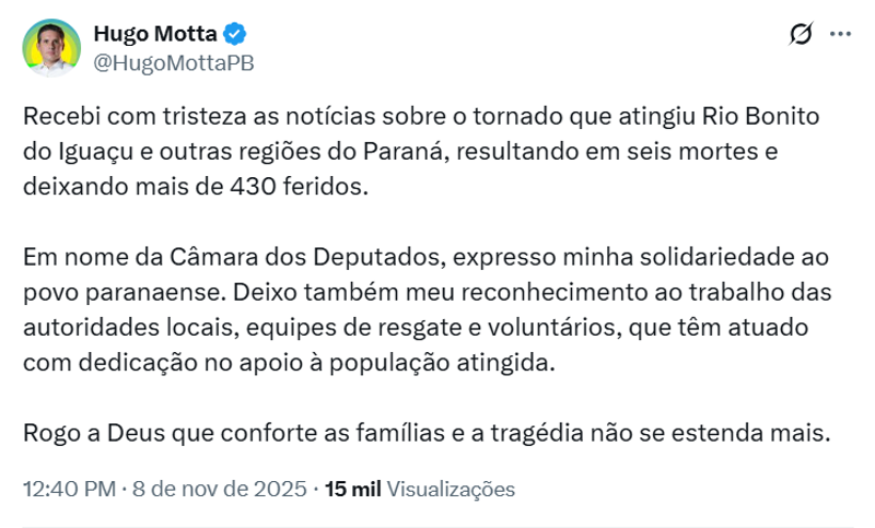 Tuite de Hugo Motta.