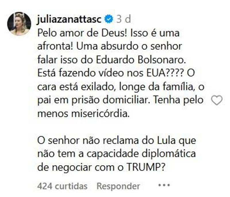 Comentário da deputado Julia Zanatta. 