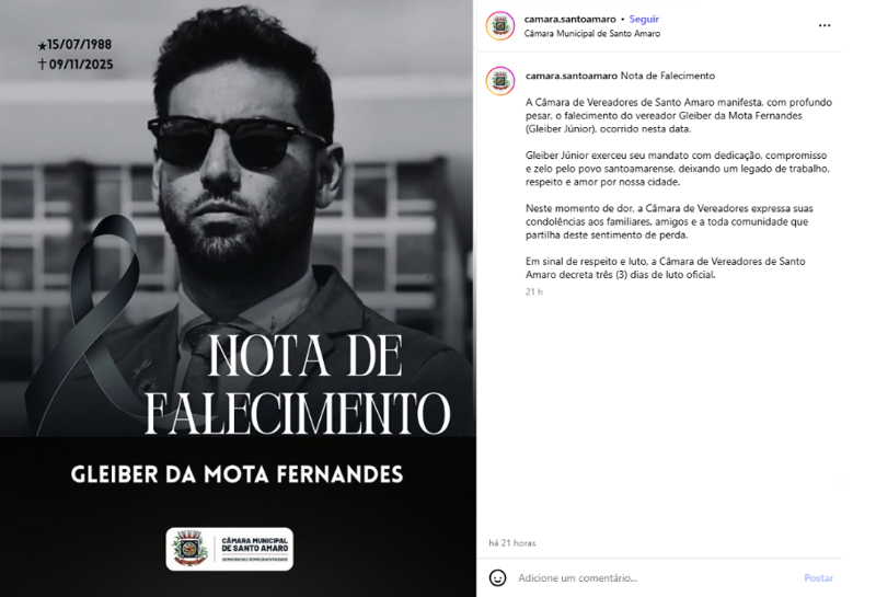 Publicação da Câmara Municipal de Santo Amaro. 