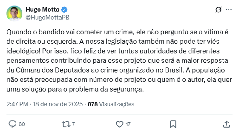 Motta afirmou que o projeto será a maior resposta da Câmara ao crime organizado no Brasil.