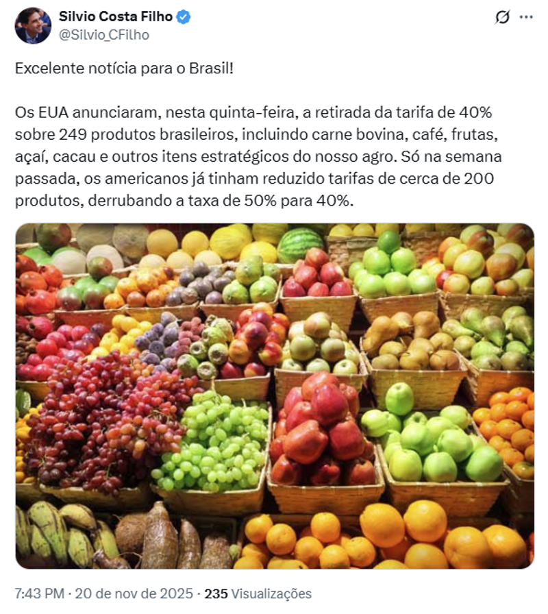 Publicação de Silvio Costa Filho.