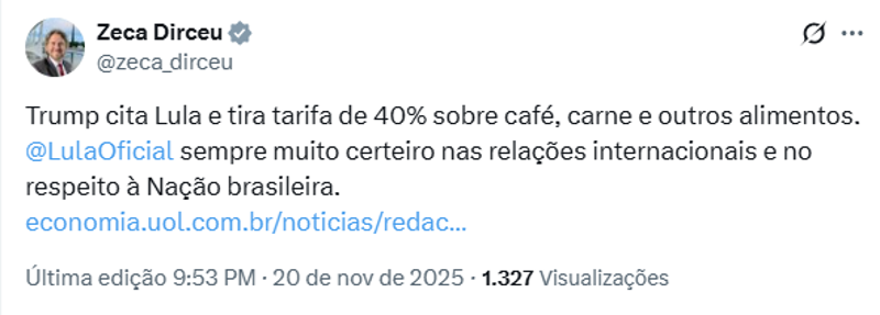 Publicação de Zeca Dirceu.
