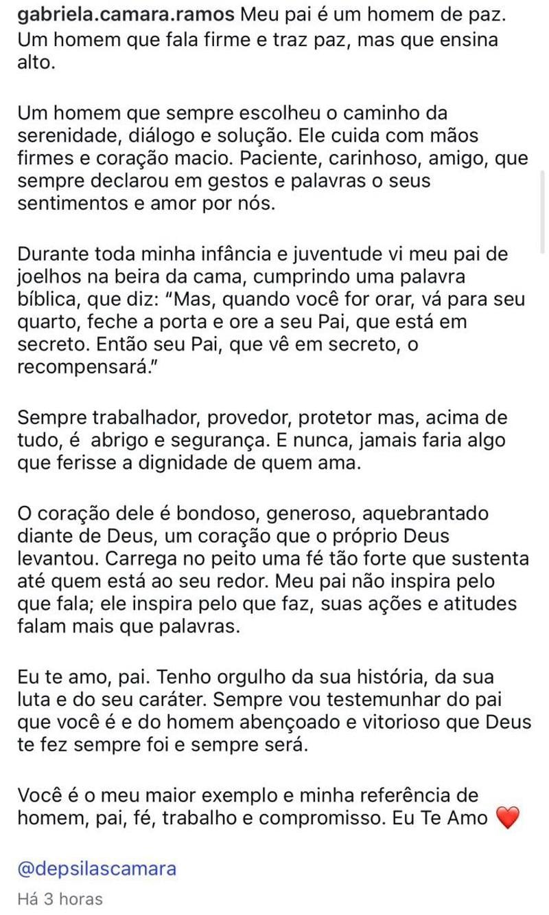 Veja declaração de Gabriela Câmara.
