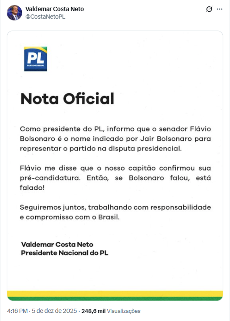 Nota Valdemar Costa Neto.