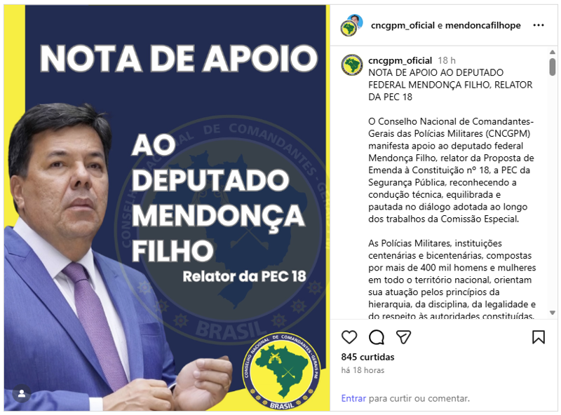 Nota do CNCGPM em apoio ao deputado Mendonça Filho.