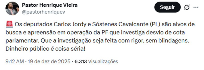 Pastor pediu que a operação fosse feita 