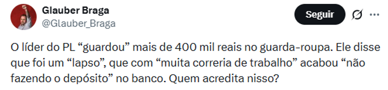 Glauber questionou o discurso de Sóstenes. 