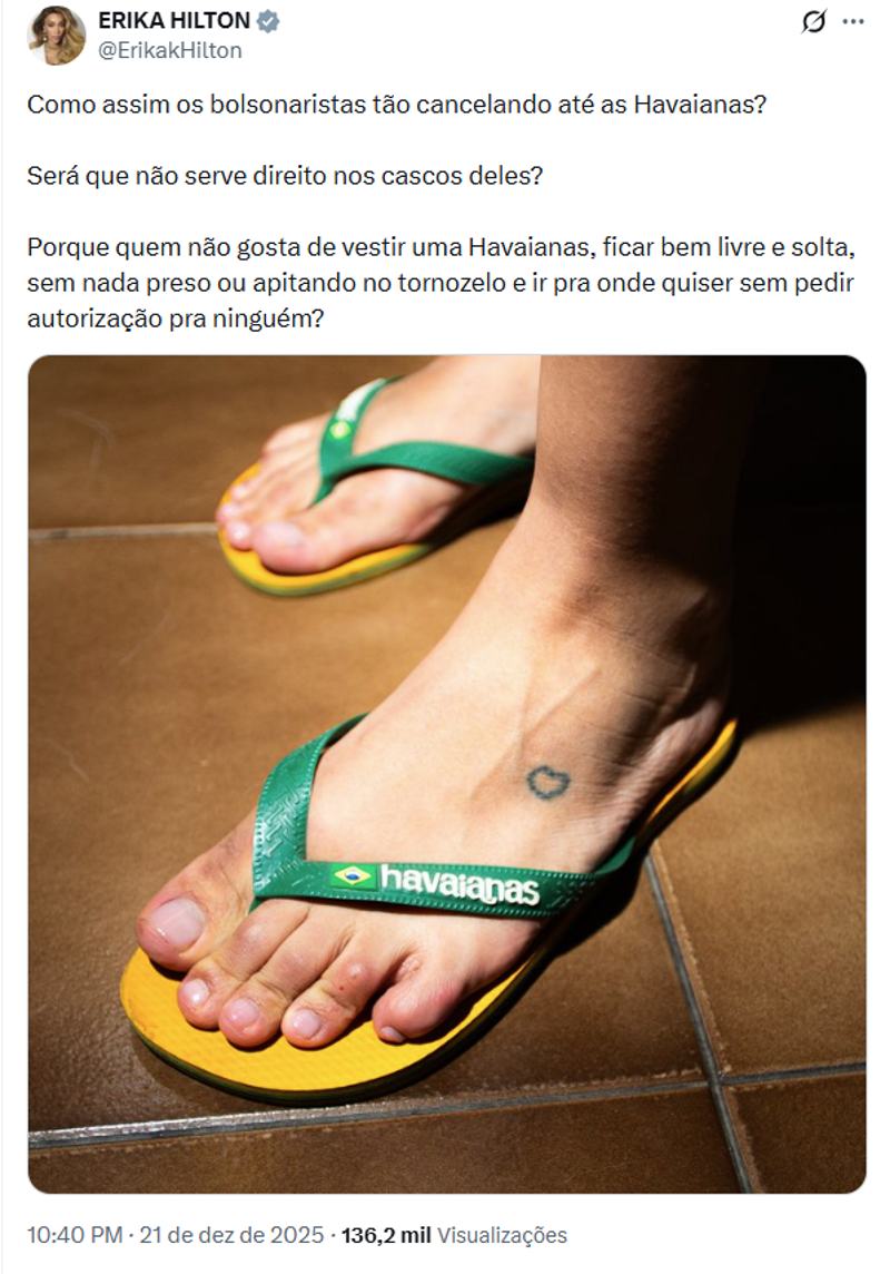 Postagem de Erika Hilton.
