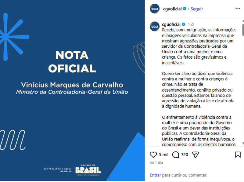 Nota do ministro da CGU sobre o caso.