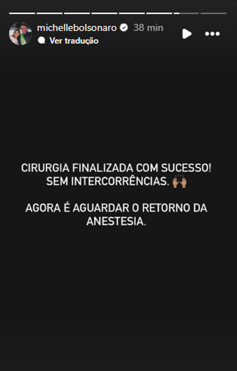 Story da ex-primeira-dama Michelle Bolsonaro.