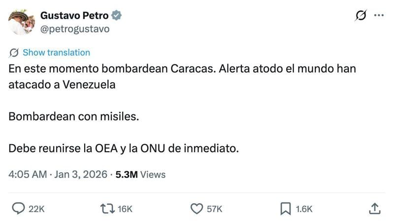 Publicação do colombiano, Gustavo Petro. 
