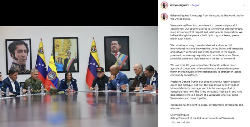 Publicação de Delcy Rodríguez. 