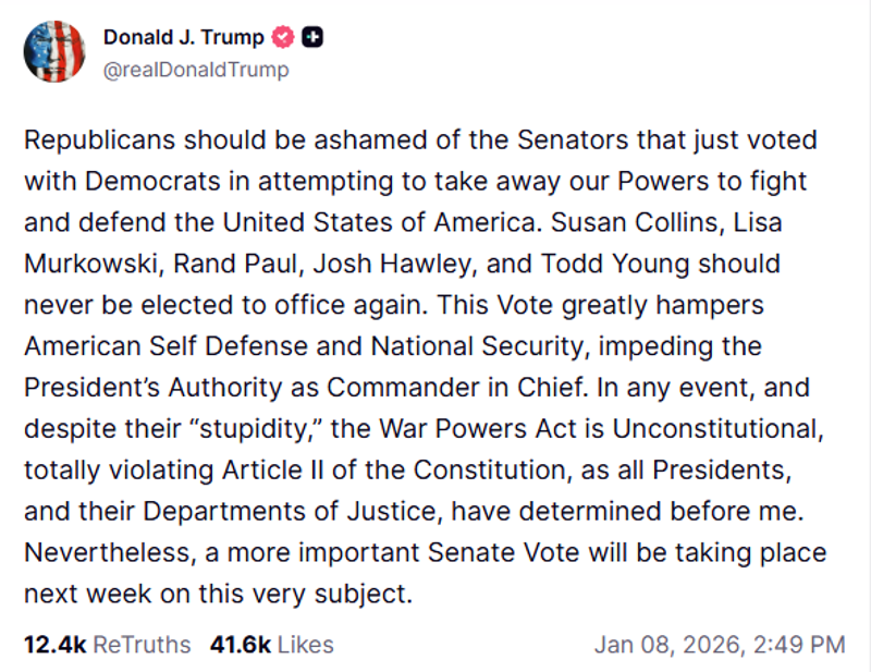 Publicação de Donald Trump. 