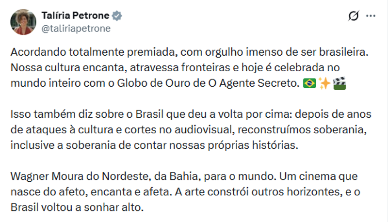 Talíria afirmou que o cinema nasce do afeto. 