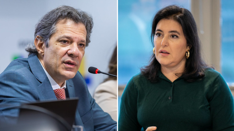 Os ministros Fernando Haddad e Simone Tebet.