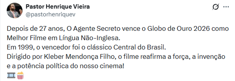 Central do Brasil foi o último filme a ser prestigiado na categoria. 