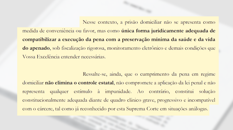 Trecho da petição enviada pela defesa de Bolsonaro ao STF.