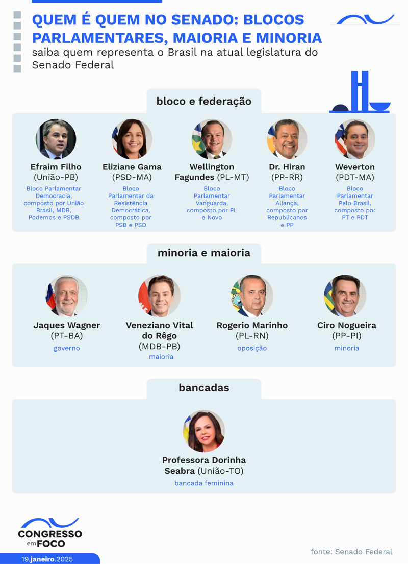 saiba quem são os líderes do Senado nesta legislatura.