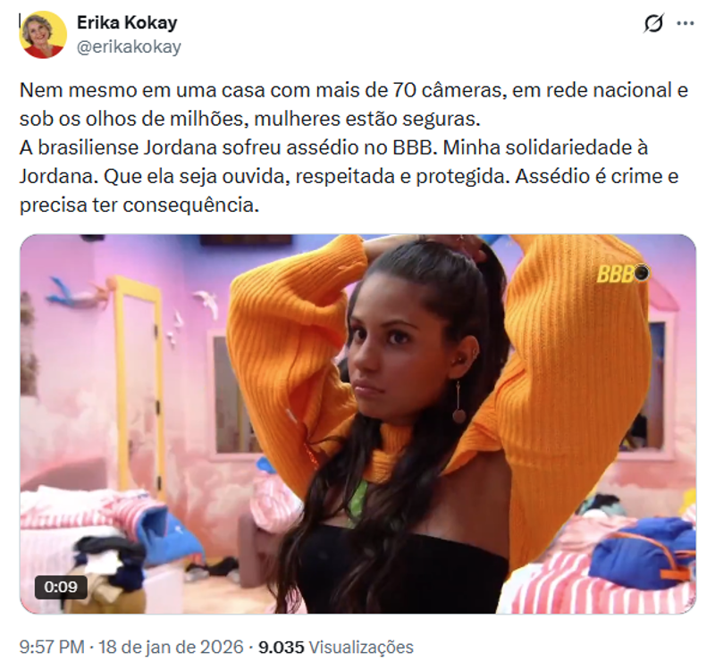 Publicação de Erika Kokay. 