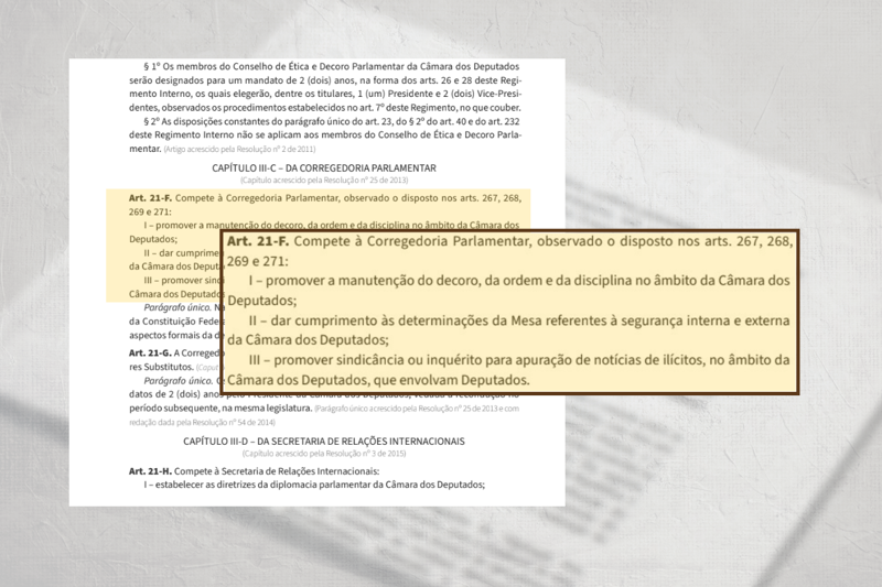 Trecho do Regimento Interno da Câmara.