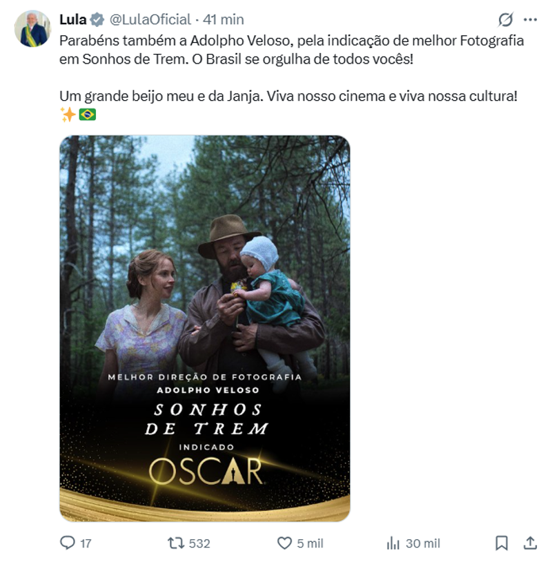 Postagem de Lula prestigiando Adolpho Veloso.