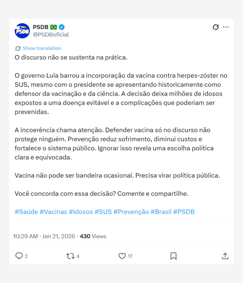 Publicação do PSDB.