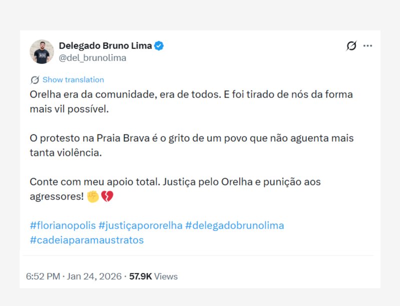 Publicação do deputado Delegado Bruno Lima no X.