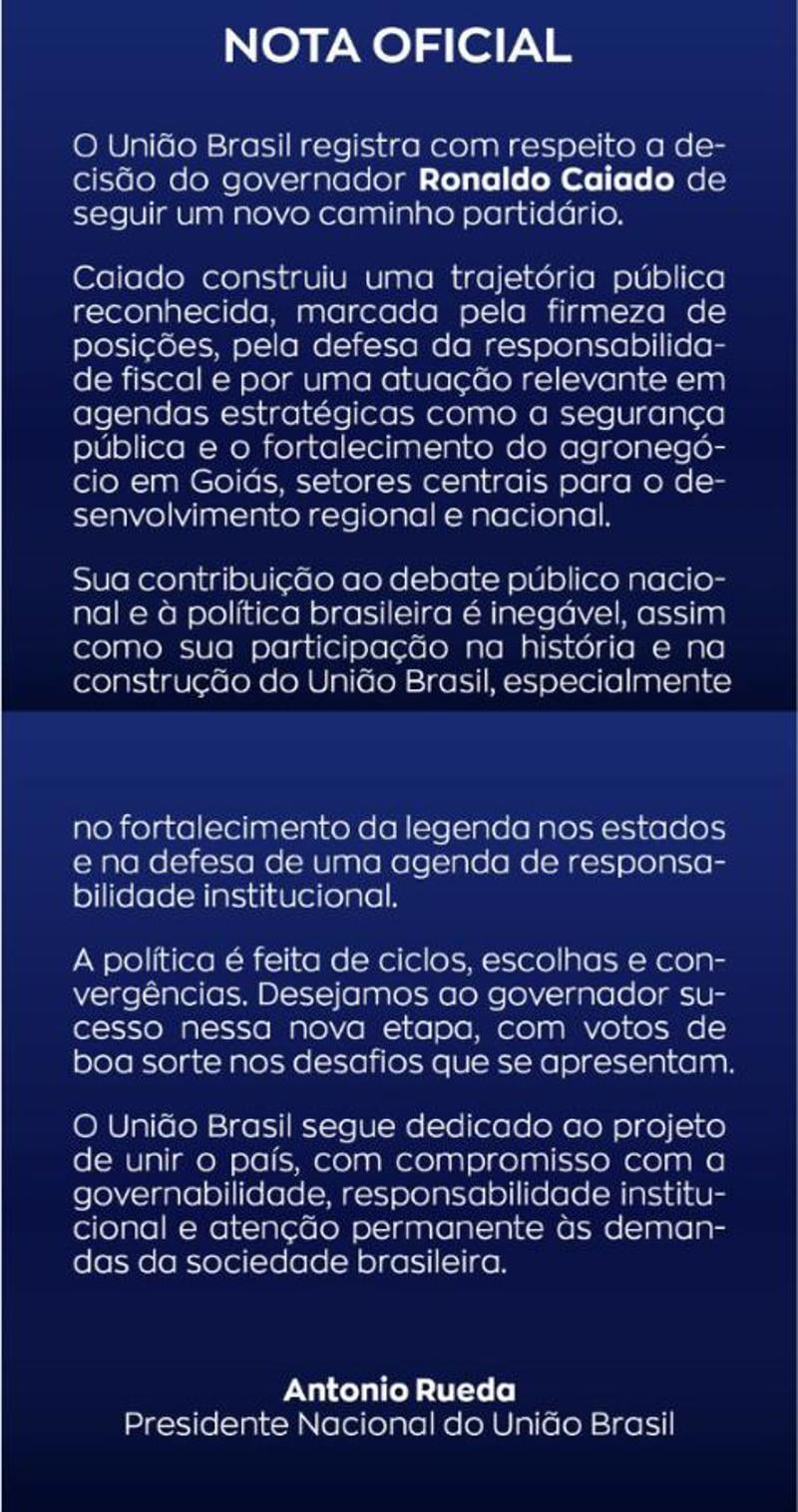 Nota oficial assinada por Antonio Rueda. 