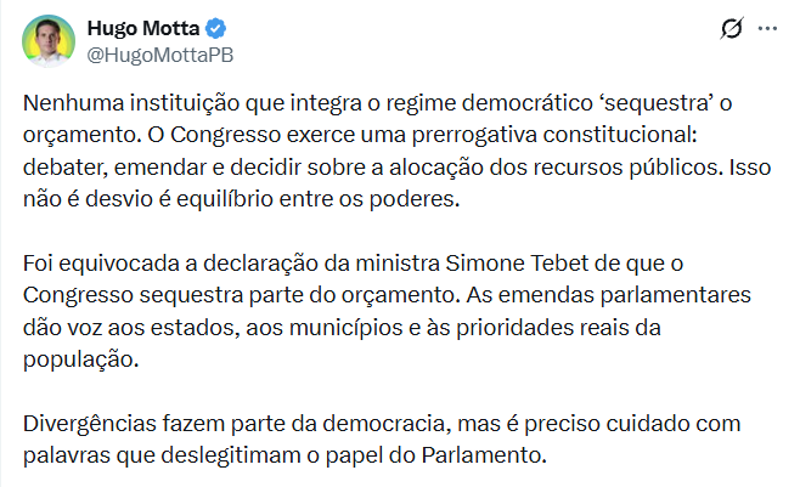 Motta afirmou que divergências fazem parte da democracia. 