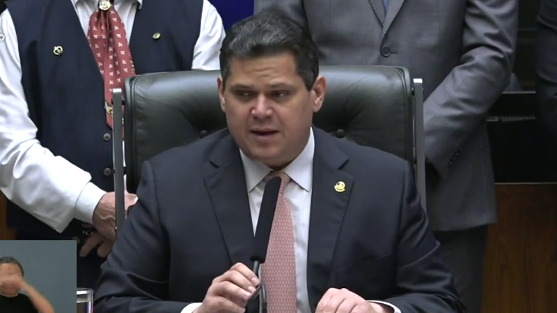 Davi Alcolumbre, presidente do Congresso e do Senado, durante a abertura do ano legislativo.