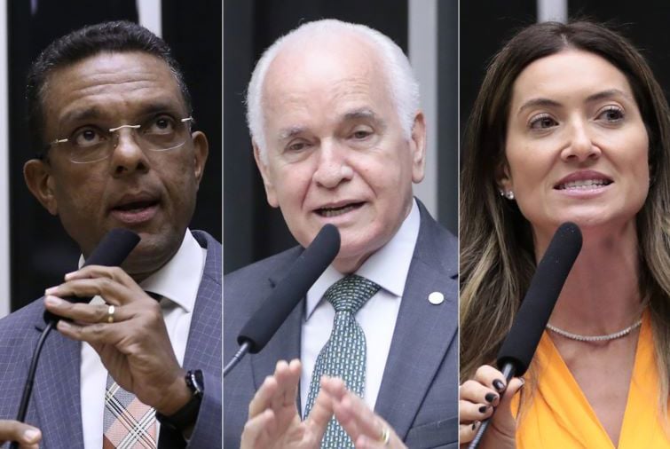 Os deputados Otoni de Paula (MDB-RJ), Gilberto Nascimento (PSD-MG) e Greyce Elias (Avante-MG) buscam a liderança da bancada evangélica