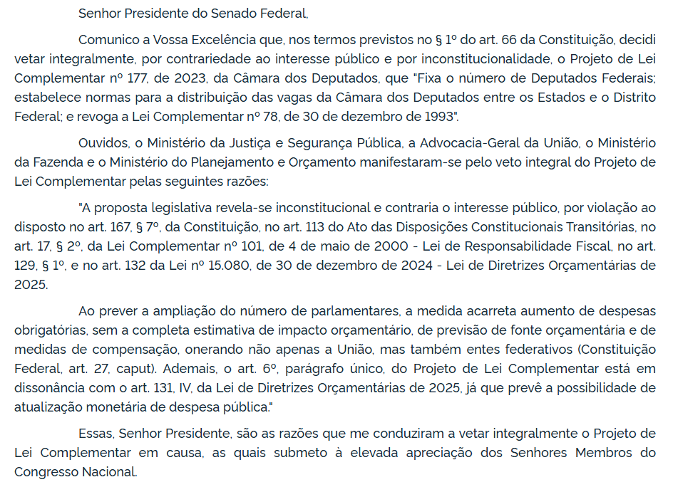 Veto publicado no Diário Oficial.