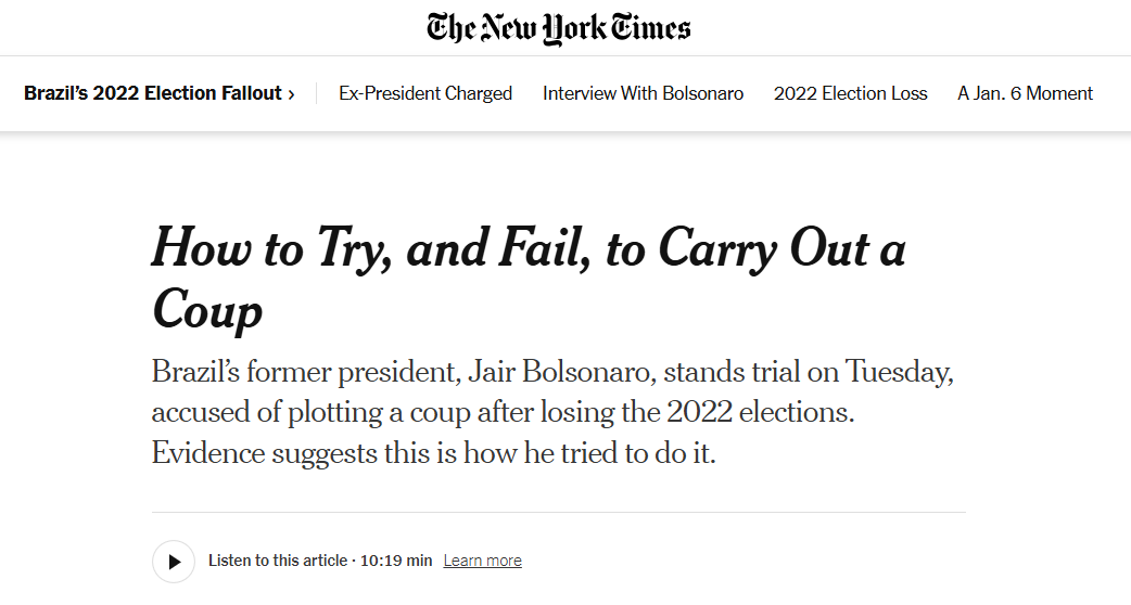 The New York Times sobre julgamento de Bolsonaro.