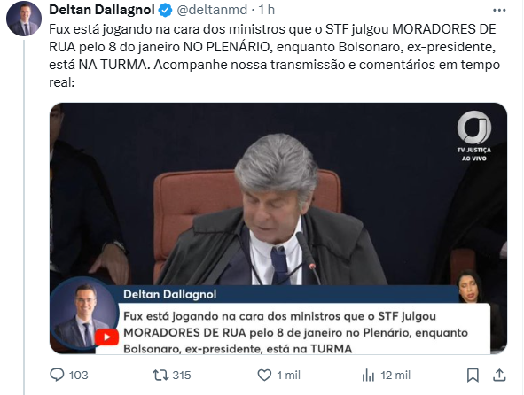 Ex-deputado Deltan Dallagnol também se manifestou nas redes.