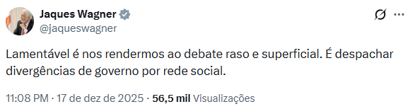 Jaques Wagner reagiu à crítica de Gleisi.