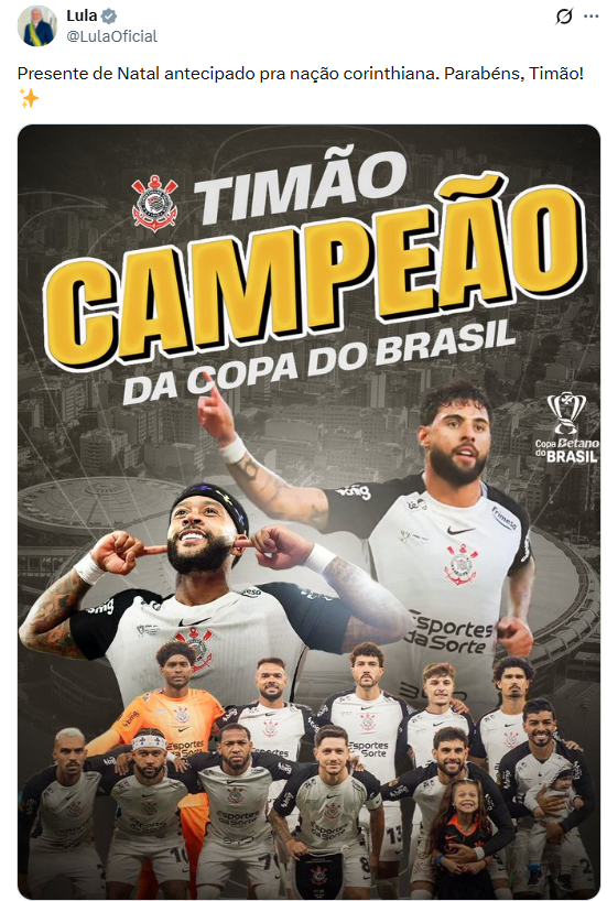 Presidente é declaradamente corintiano.